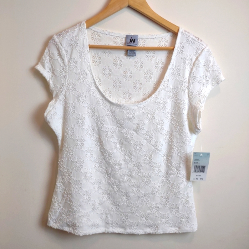 JW White Floral Eyelet Scoop Neck Blouse